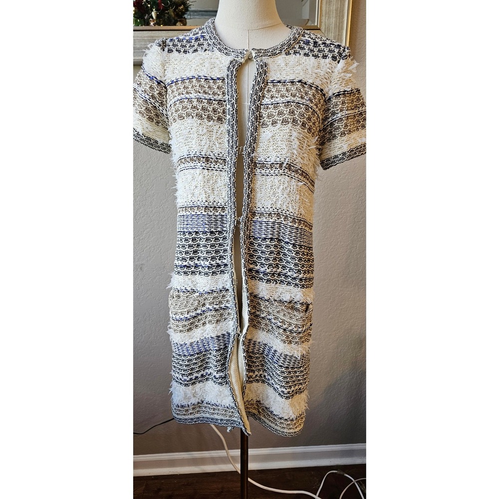 Diane von Furstenberg Short Sleeve Long Cardigan Cream Multi Womens Petite EX